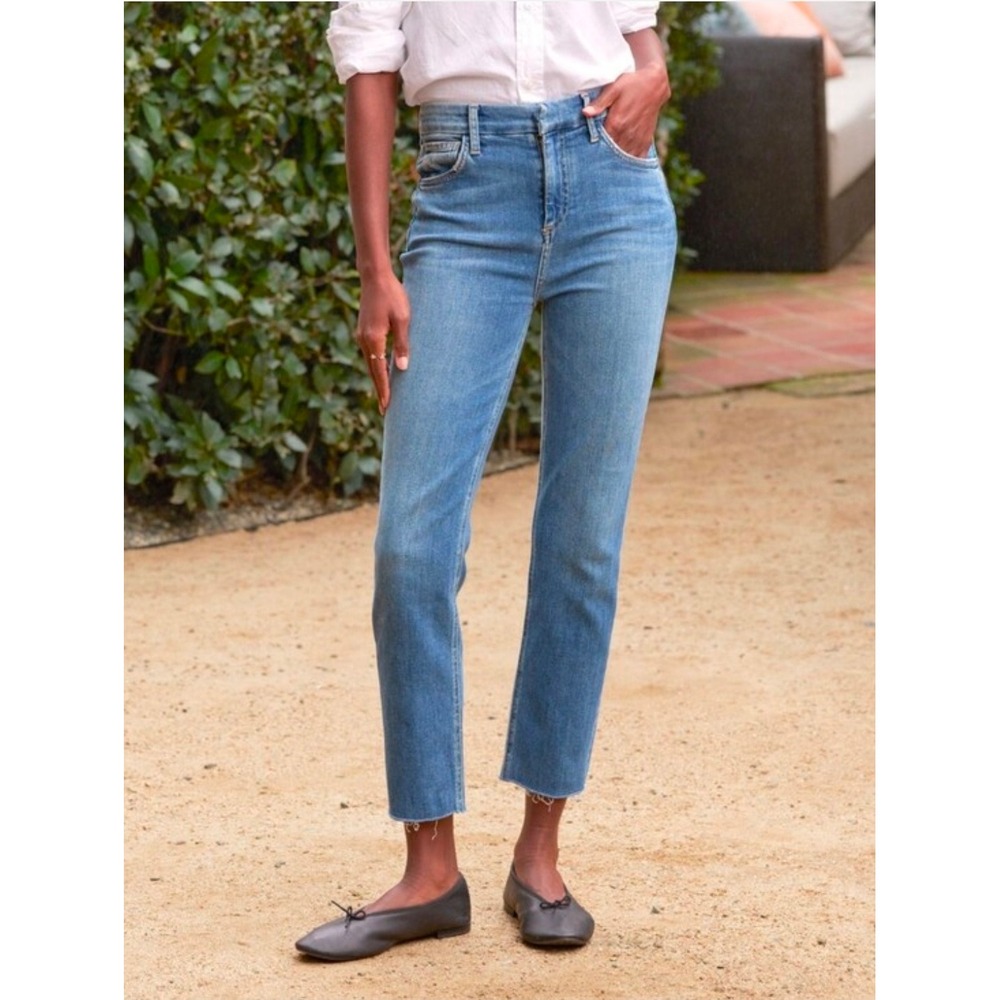 Frank & Eileen Derry High Rise Straight Leg Jeans Medium Wash Raw Hem 28